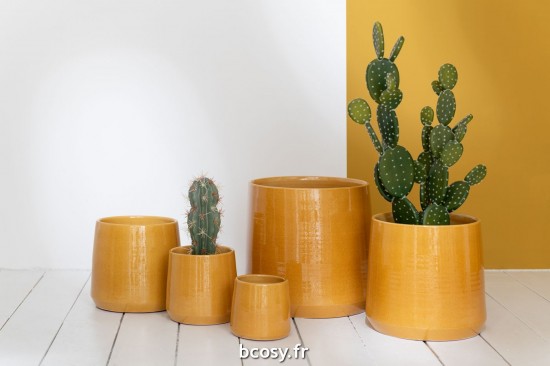Jolipa Cachepot Rond Ceramique Ocre Medium.