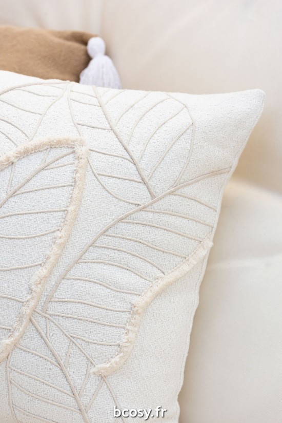 Jolipa Coussin Feuille Textile Blanc.
