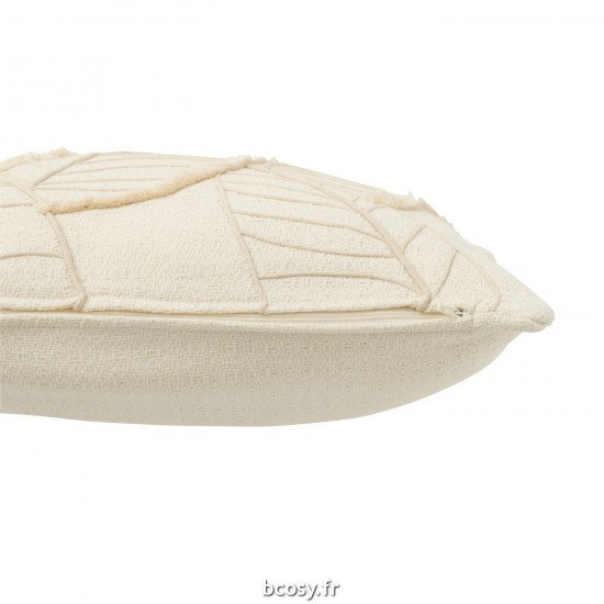 J-Line J Line coussins Jolipa Coussin Feuille Textile Blanc.