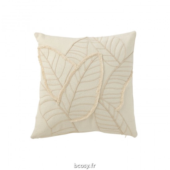 J Line Coussin Feuille Textile Blanc L43xB43xH10 cm JLine 34161 by Jolipa 34161.