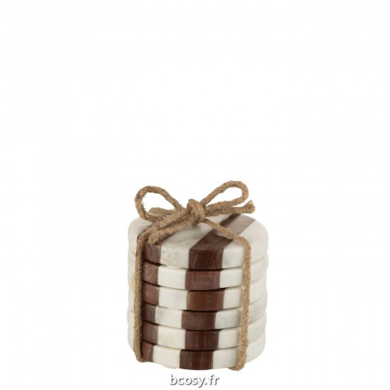 J-Line J Line sous verres Jolipa S 6 Sous Verres Lignes Marbre Blanc Marron.