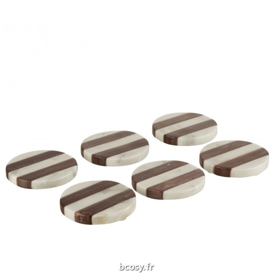 J Line Onderzetters Streep Marmer Wit Bruin L10xB10xH2 cm JLine 34192 by Jolipa 34192.