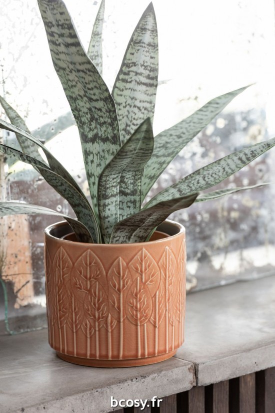 Jolipa Cachepot Feuille Ceramique Rouille Large.