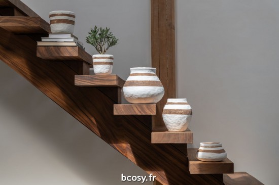 Jolipa Cachepot Kenia Ceramique Blanc Marron Medium.