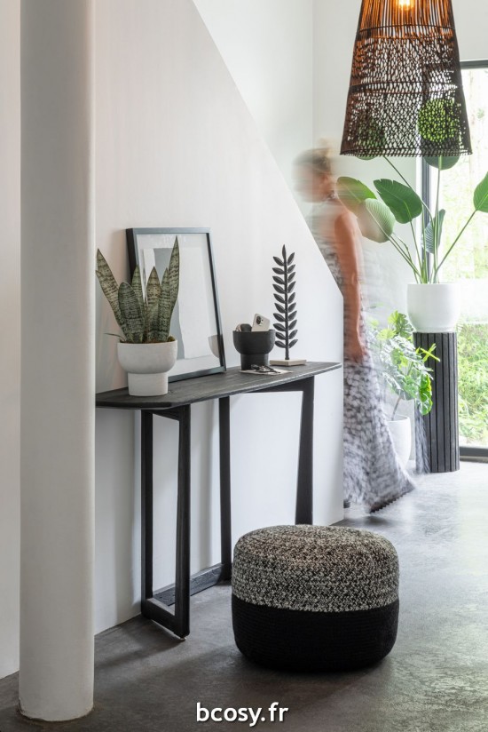 J-Line J Line poufs Pouf Miami Ligne Outdoor Poly Noir Blanc.