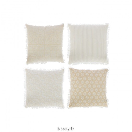 J Line Kussen Indi Textiel Beige L56xB56xH3 cm JLine 34457 by Jolipa 34457 Assortiment de 4 pcs.