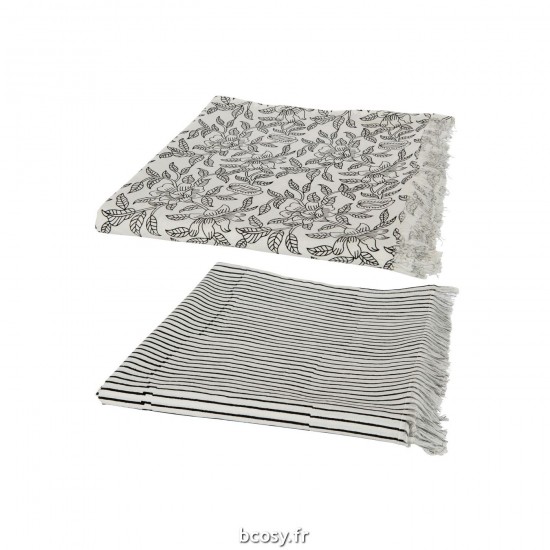 J Line Tafelkleed Indi Textiel Zwart L273xB134 cm JLine 34464 by Jolipa 34464 Assortiment de 2 pcs.