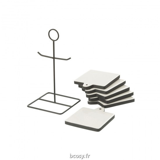 J-Line J Line sous verres Jolipa Sous Verre Carre Vik Bois Noir Blanc.