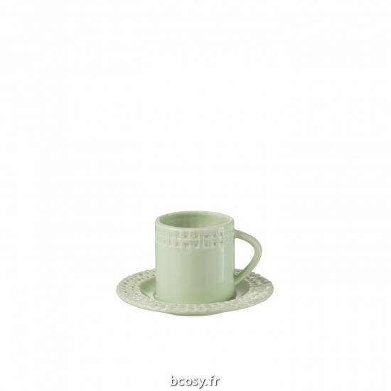 J Line Tasse Et Sous Tasse Ceramique Vert L14xB14xH9 cm JLine 34668 by Jolipa 34668.