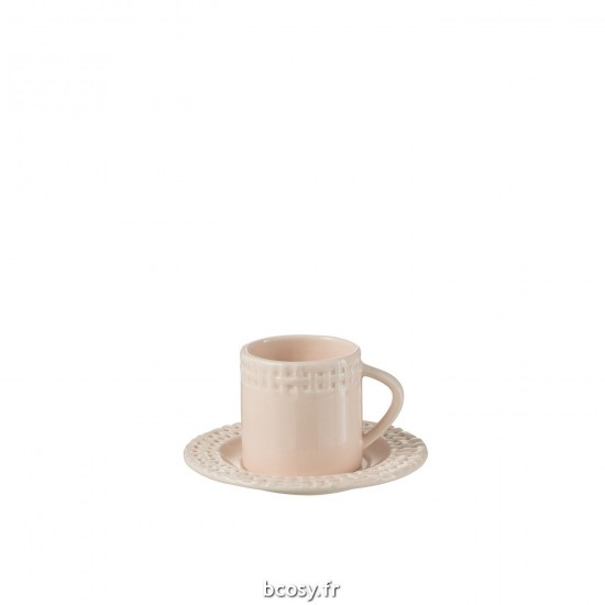 J Line Tasse Et Sous Tasse Ceramique Rose L14xB14xH9 cm JLine 34694 by Jolipa 34694.