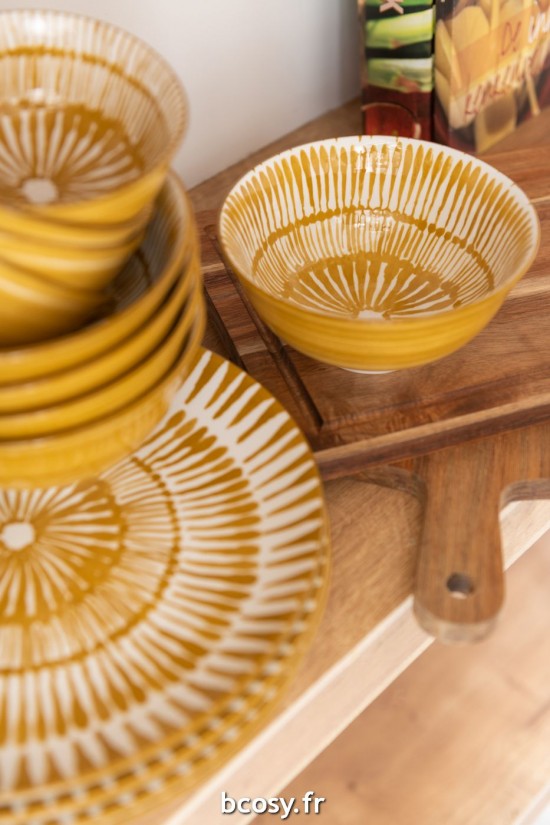 J-Line J Line bols Bol Jam Porcelaine Blanc Ocre Large.