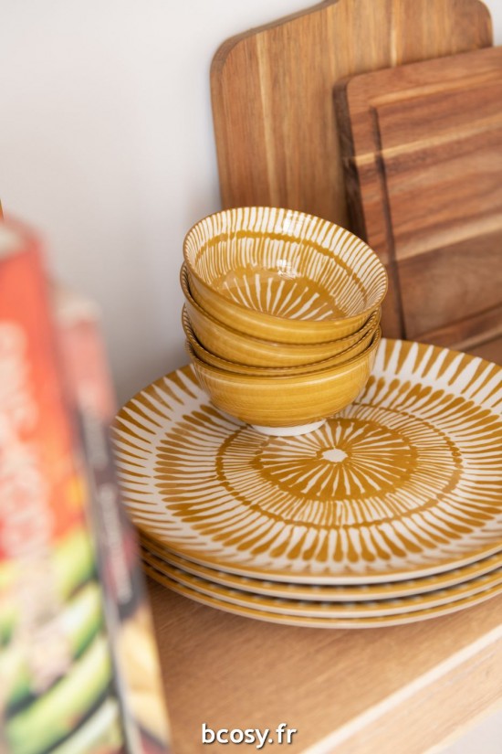 J-Line J Line assiettes de service vaisselles Assiette Jam Porcelaine Blanc Ocre.