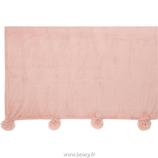 J-Line plaids a franges Jolipa Jline Plaid Pompon Polyester Rose Bebe