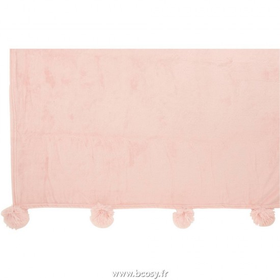 J-Line plaids a franges Jolipa Jline Plaid Pompon Polyester Rose Poudre