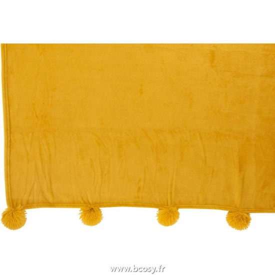 J-Line plaids a franges Jolipa Jline Plaid Pompon Polyester Ocre