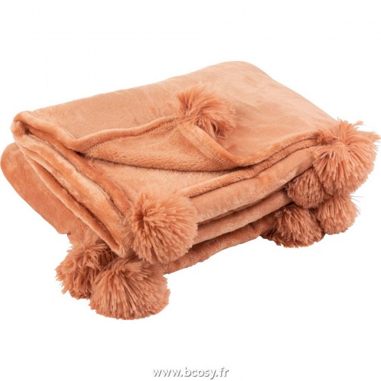 J Line Plaid Pompon Polyester Vieux Rose L170xB130 cm Jline 3485 by Jolipa 3485