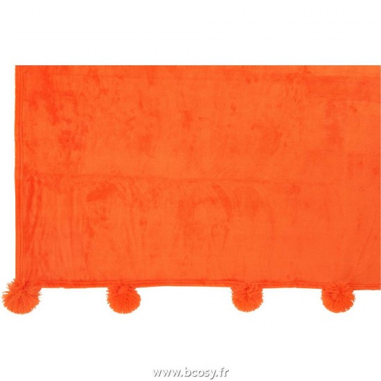 J-Line plaids a franges Jolipa Jline Plaid Pompon Polyester Orange Vif