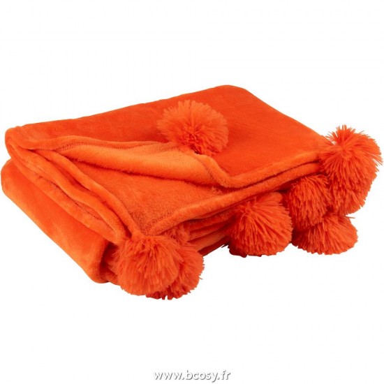J Line Plaid Pompon Polyester Orange Vif Jline 3489 by Jolipa 3489