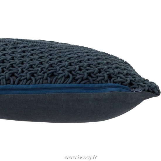 J-Line coussins Jolipa Jline Coussin Macrame Carre Coton Bleu