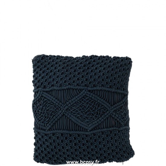 J Line Coussin Macrame Carre Coton Bleu Jline 3494 by Jolipa 3494