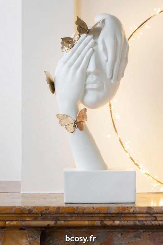 Jolipa Visage Papillons Socle Poly Blanc Or.