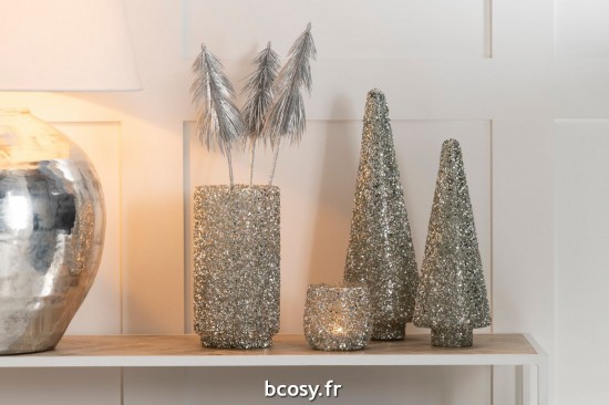 Jolipa Sapin De Noel Paillettes Verre Argent Small.