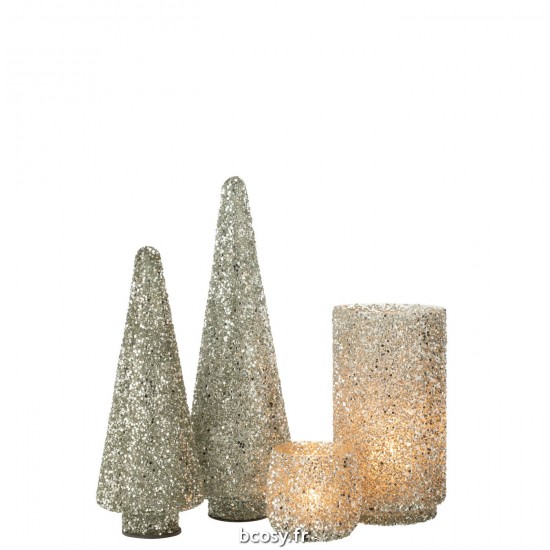 Jolipa Sapin De Noel Paillettes Verre Argent Large.