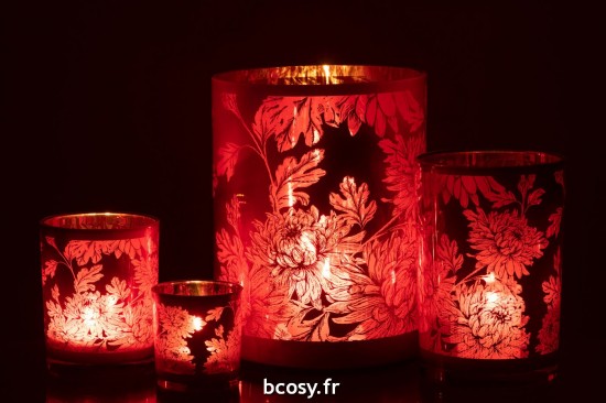 J-Line J Line photophores Photophore Fleurs Verre Rouge Extra Large.