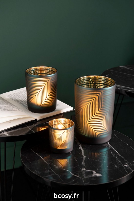 Jolipa Photophore Zigzag Verre Vert Large.