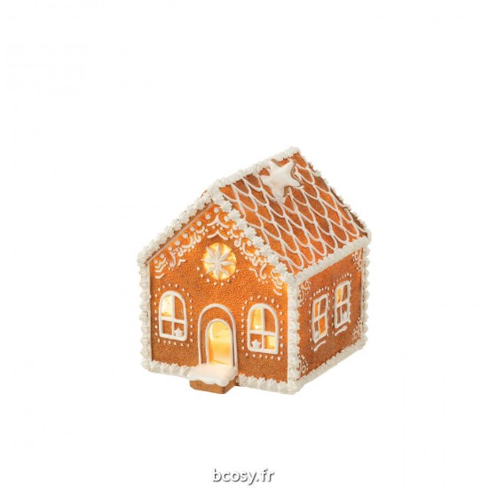 J Line Maison En Pain D'Epice Carre Etoile Led Poly Marron Medium JLine 35339 by Jolipa 35339.