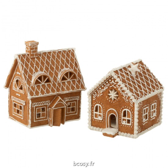 Jolipa Maison En Pain D Epice Rectangle Led Poly Marron Large.