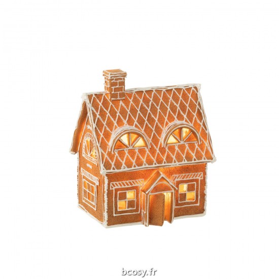 J Line Maison En Pain D'Epice Rectangle Led Poly Marron Large JLine 35340 by Jolipa 35340.