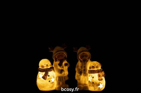 J-Line J Line bonhommes de neige noël Jolipa Garcon Et Fille Bonhomme De Neige Led Resin Mix Assortiement De 2.