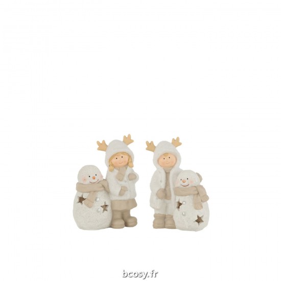 J Line Garcon Et Fille Bonhomme De Neige Led Resin Mix JLine 35408 by Jolipa 35408 Assortiment de 2 pcs.