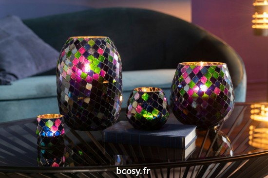 Jolipa Photophore Mosaic Verre Mauve Large.