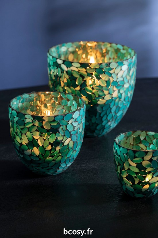 Jolipa Photophore Mosaic Verre Azur Small.