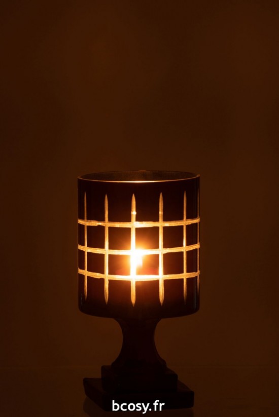 J-Line J Line photophores Jolipa Photophore Sur Pied Carreaux Verre Noir.