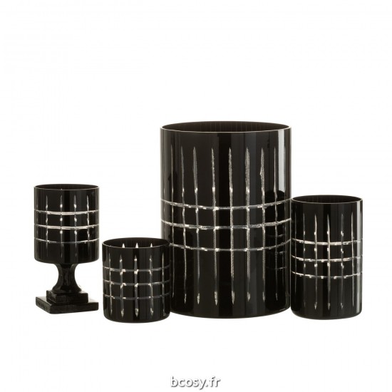 Jolipa Photophore Sur Pied Carreaux Verre Noir.