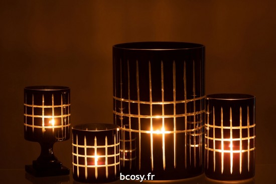 J-Line J Line photophores Photophore Sur Pied Carreaux Verre Noir.