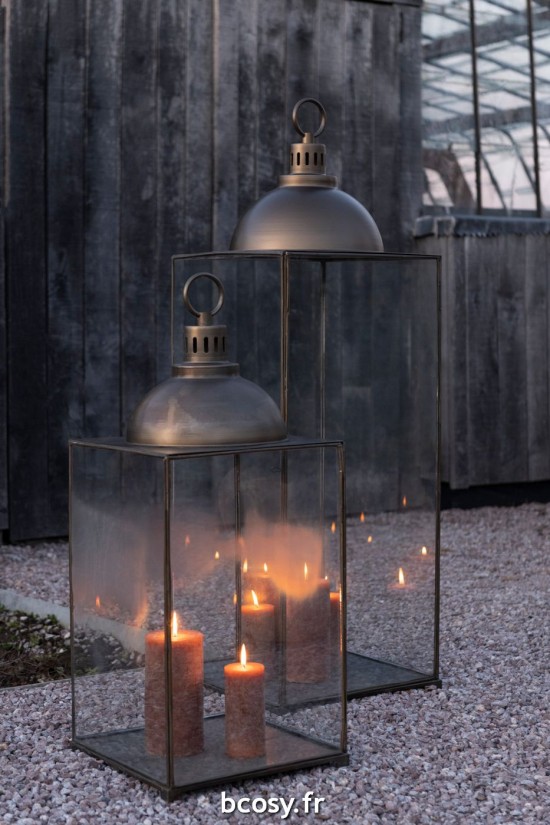 Jolipa Lanterne Hagrid Verre Fer Bronze Medium.