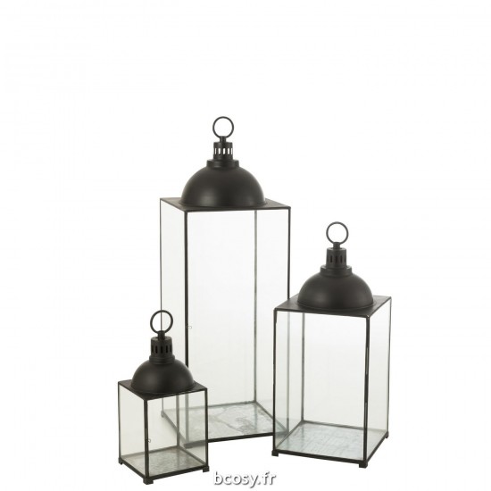 J-Line J Line lanternes photophores Jolipa Lanterne Hagrid Verre Fer Noire Large.
