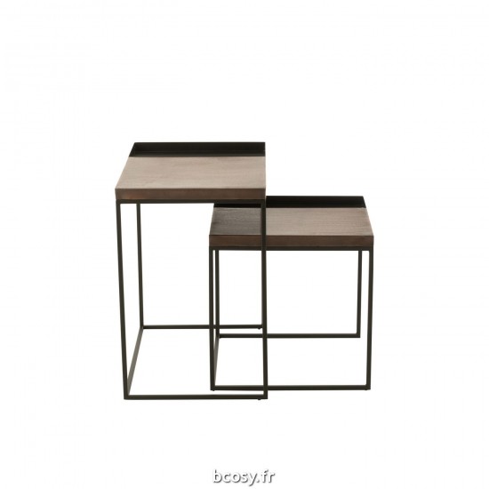 Jolipa Set De 2 Tables Gigogne Metal Bronze Noir.
