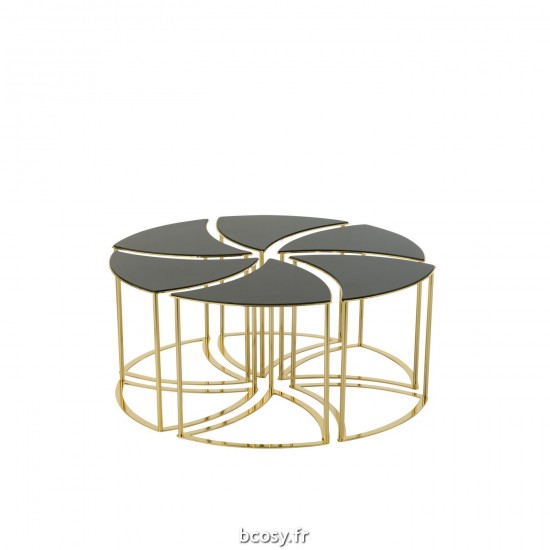J-Line J Line tables d appoint bouts de canapé Jolipa Set De 6 Table Tornado Or Metal Mdf Verre.