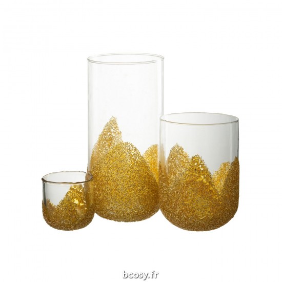 Jolipa Bougeoir Strass Verre Transparent Or Large.