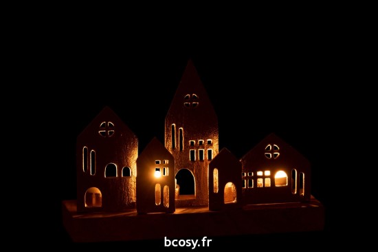 J-Line J Line photophores Jolipa Bougeoir Maison Aluminium Bois Or Naturel.