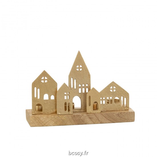 J Line Bougeoir Maison Aluminium Bois Or Naturel JLine 36244 by Jolipa 36244.