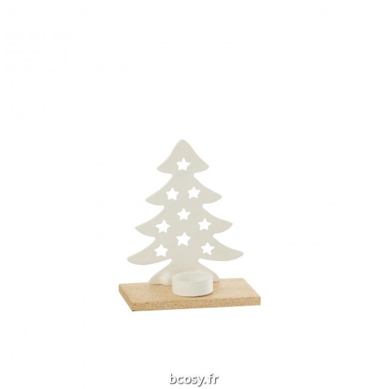 Jolipa Bougeoir Sapin Aluminium Bois Blanc Naturel Small.