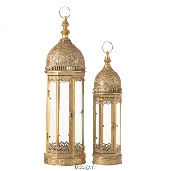 Jolipa Set De 2 Lanternes Orientales Metal Verre Or.