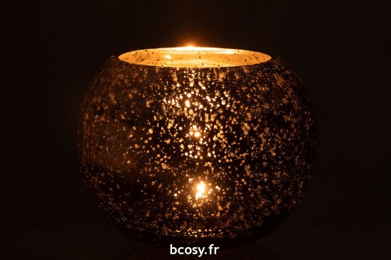 J-Line J Line lanternes photophores Jolipa Photophore Boule Craquele Verre Effet Nacre Bleu Large.