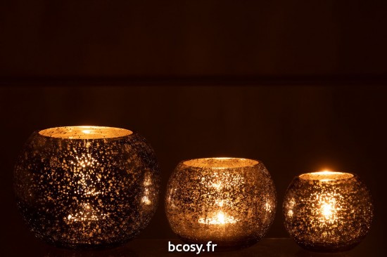 J-Line J Line lanternes photophores Photophore Boule Craquele Verre Effet Nacre Bleu Large.